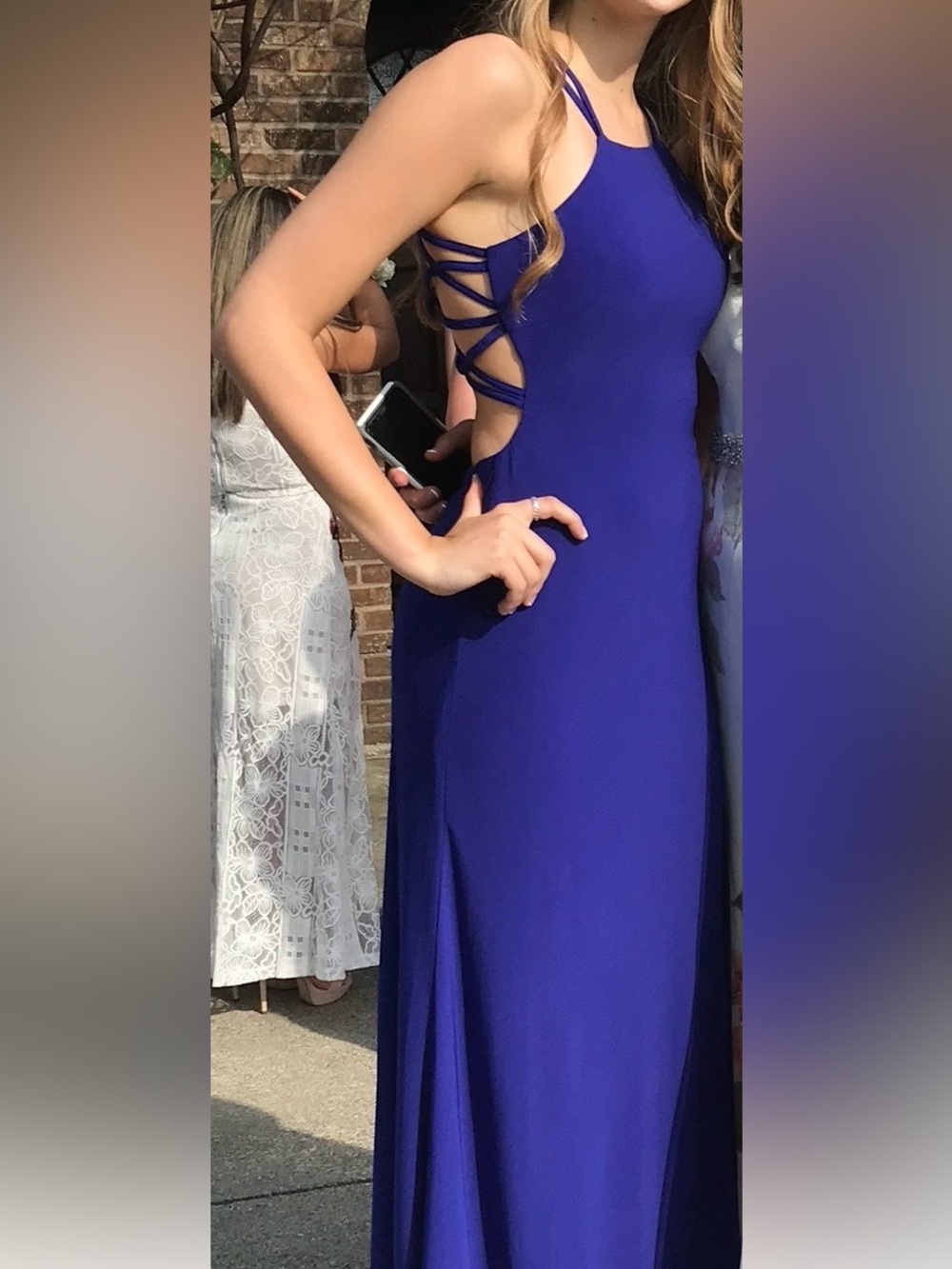 Morgan & Co. Royal Blue Halter Dress with Lace-Up Back Prom / Homecoming - Picture 3 of 5